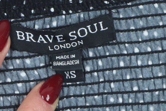 Brave Soul Women's Black XS Off-shoulder Polka Dot Dress