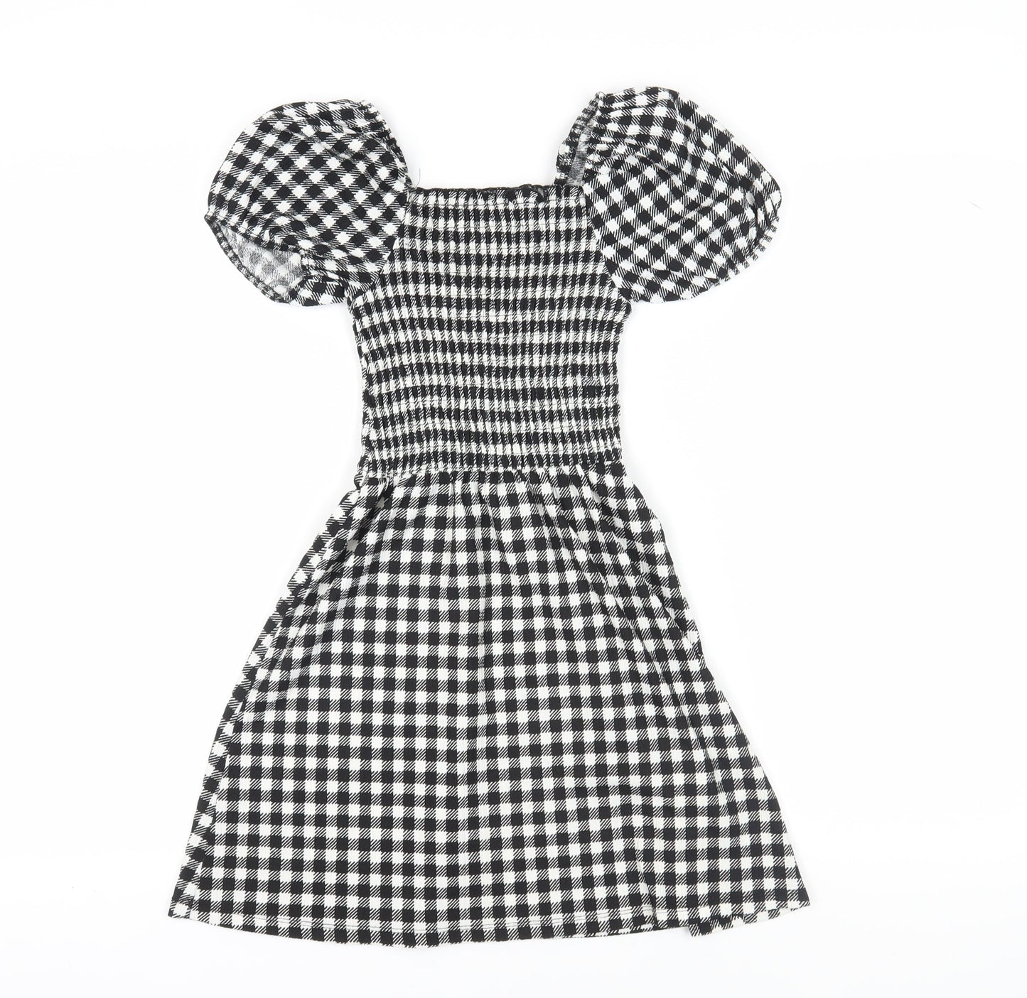 New Look Girls Black A-Line Check Dress, 10-11 Years, Puff Sleeves