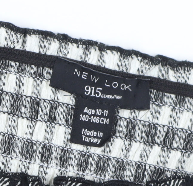 New Look Girls Black A-Line Check Dress, 10-11 Years, Puff Sleeves