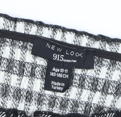New Look Girls Black A-Line Check Dress, 10-11 Years, Puff Sleeves