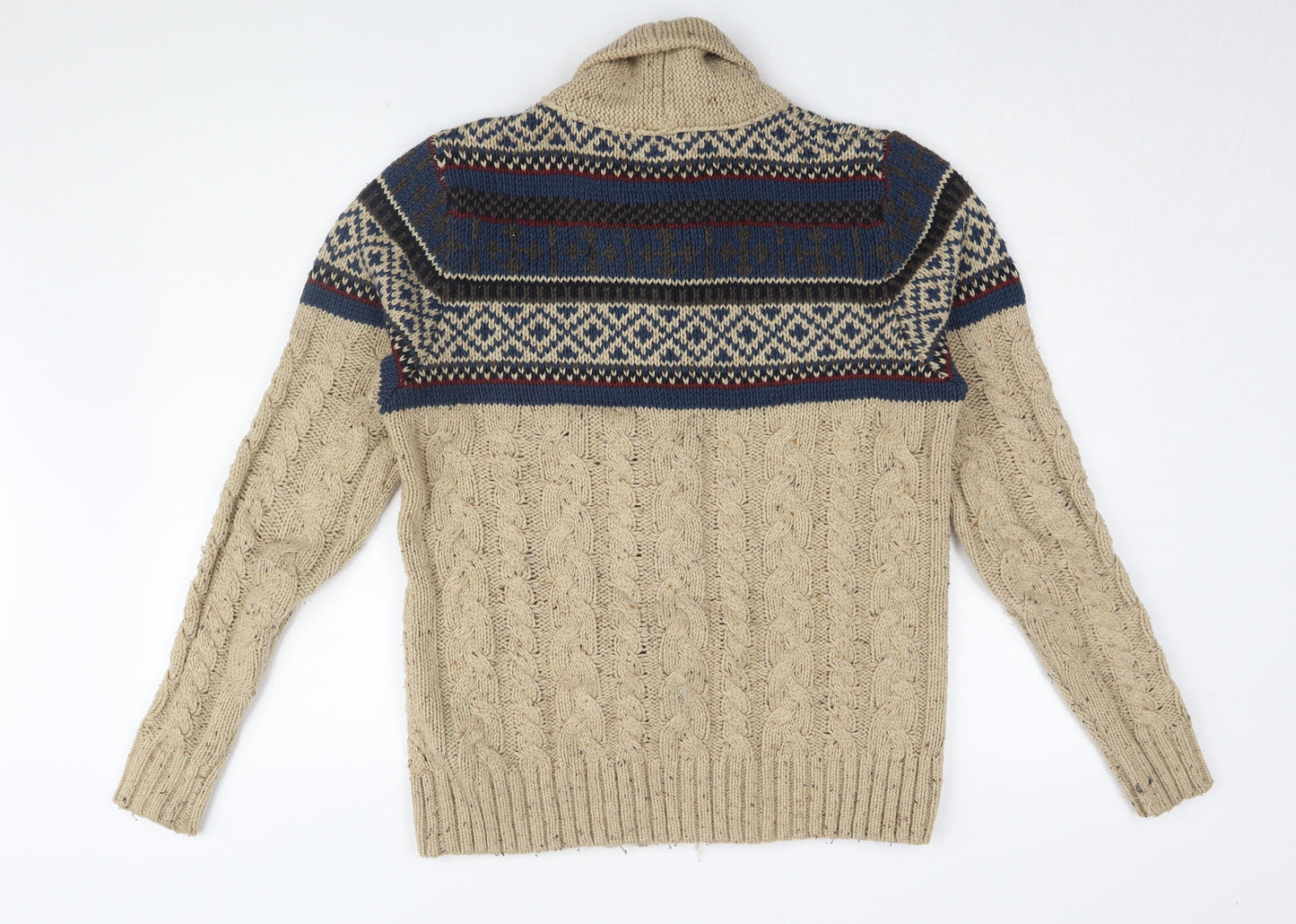 Next Men's Beige Cardigan, S, Cable-Knit Fair Isle