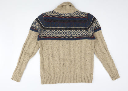 Next Men's Beige Cardigan, S, Cable-Knit Fair Isle
