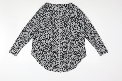 Quiz Women's Grey Animal Print Long Sleeve Top M