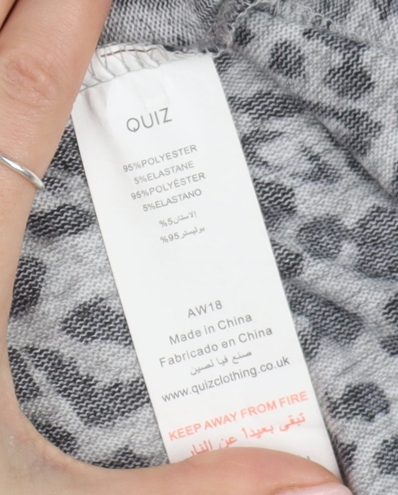 Quiz Women's Grey Animal Print Long Sleeve Top M