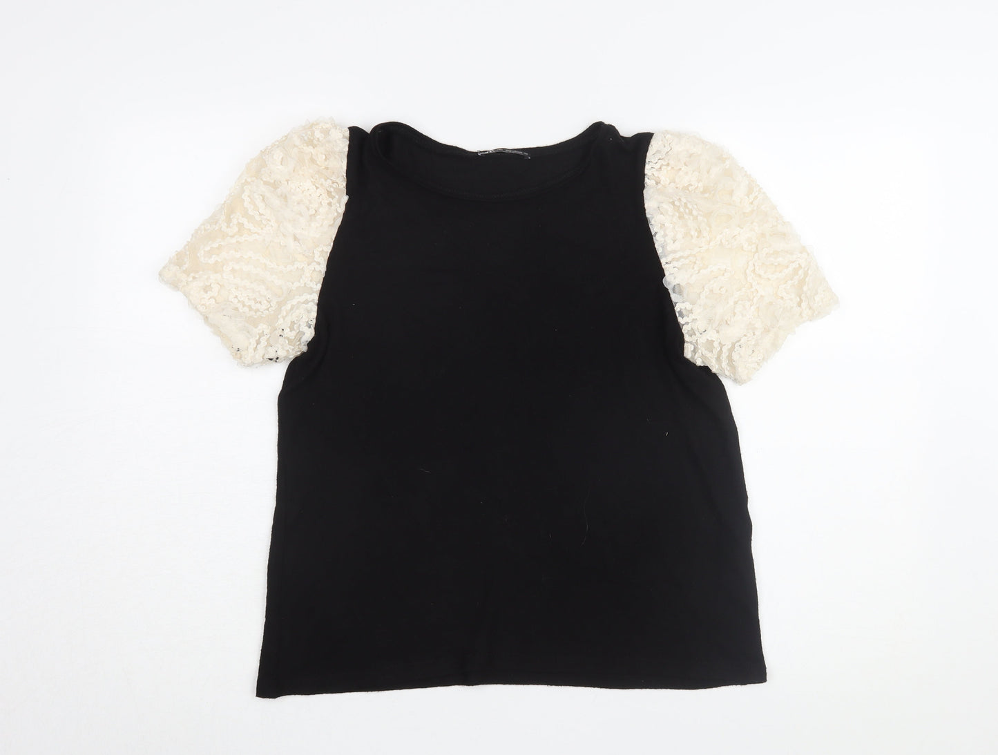 Womens UK Size L Zara Black Basic T-Shirt