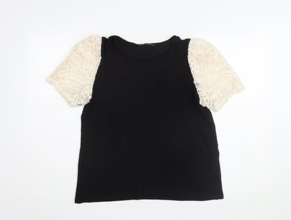 Womens UK Size L Zara Black Basic T-Shirt