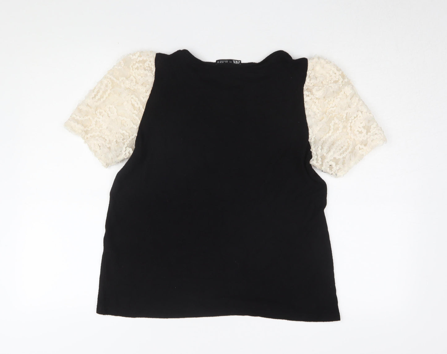 Womens UK Size L Zara Black Basic T-Shirt