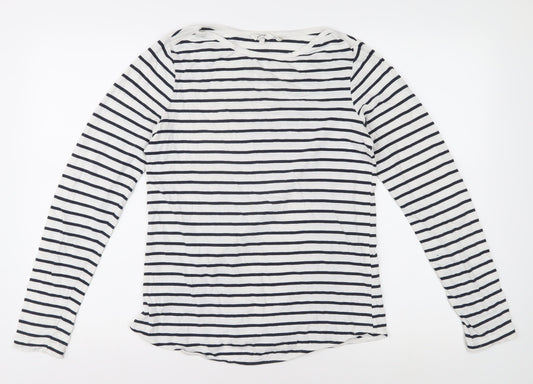 Fatface Women's White Striped T-Shirt, Size 8