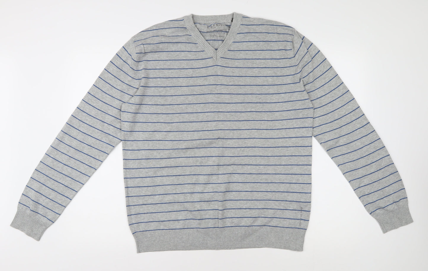 Esprit Men's Grey Striped Pullover Jumper - Size L