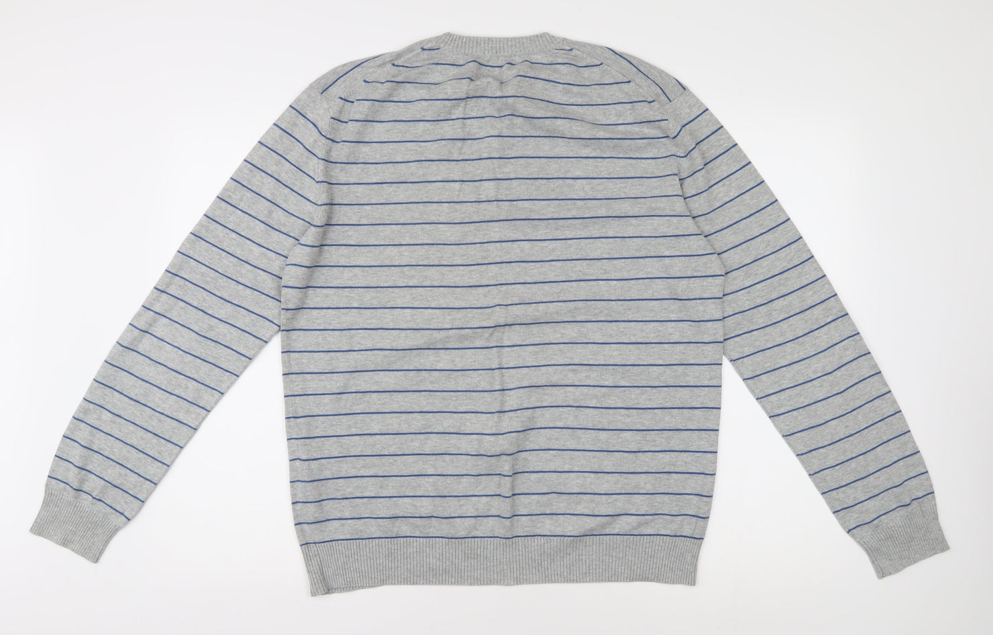 Esprit Men's Grey Striped Pullover Jumper - Size L