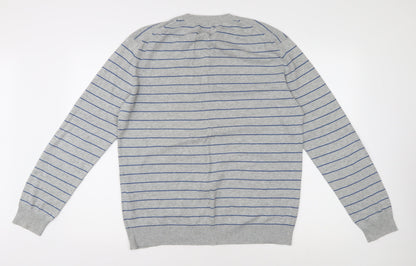 Esprit Men's Grey Striped Pullover Jumper - Size L