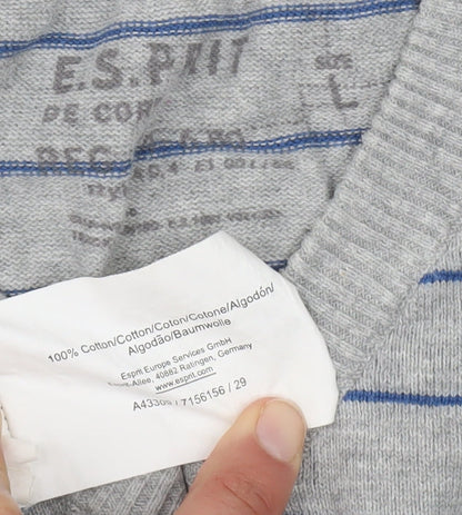 Esprit Men's Grey Striped Pullover Jumper - Size L