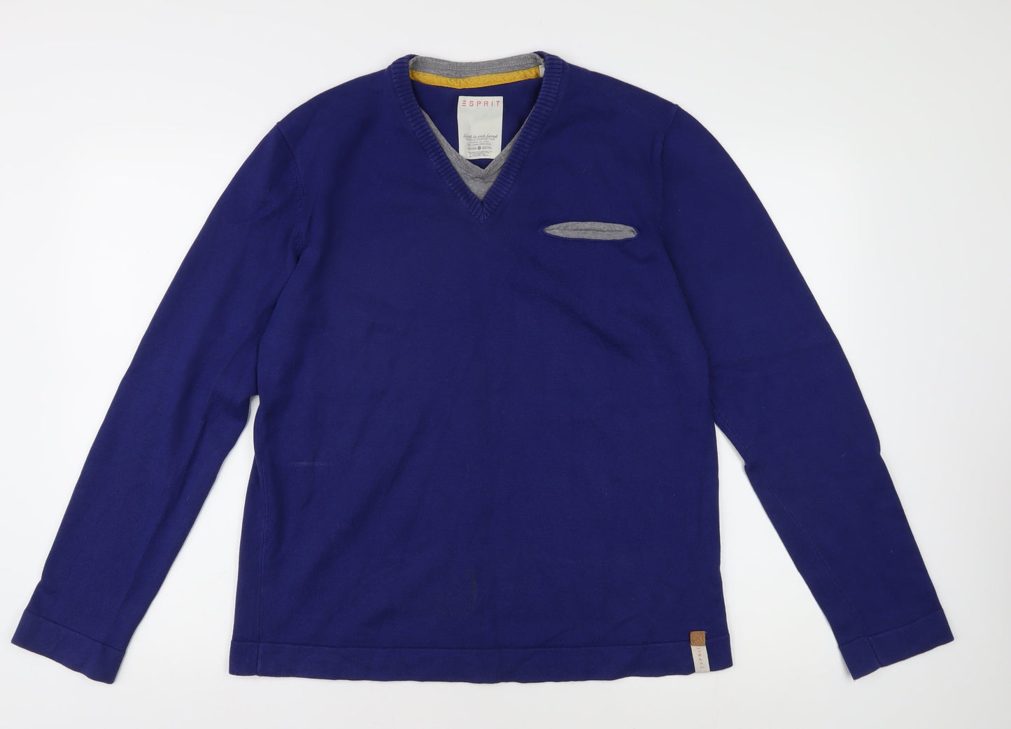 Esprit Men's Blue V-Neck Pullover Jumper XL