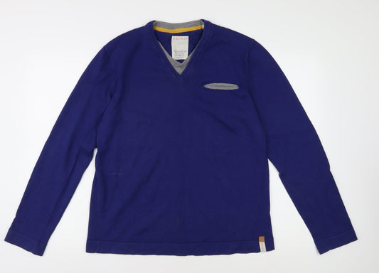 Esprit Men's Blue V-Neck Pullover Jumper XL