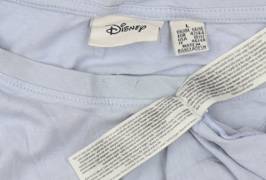 Womens UK Size L Disney Blue Basic T-Shirt