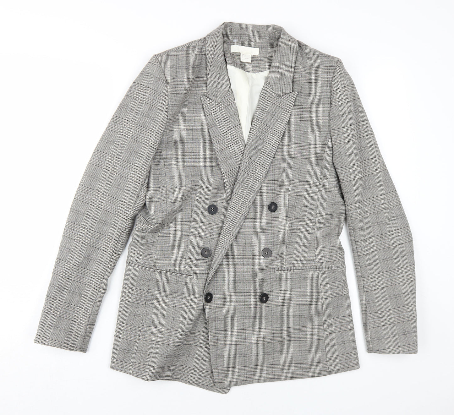 H&M Women's Grey Check Suit Jacket Size 10