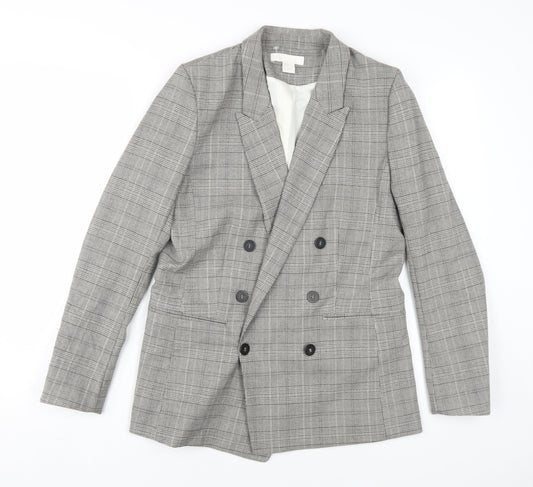 H&M Women's Grey Check Suit Jacket Size 10