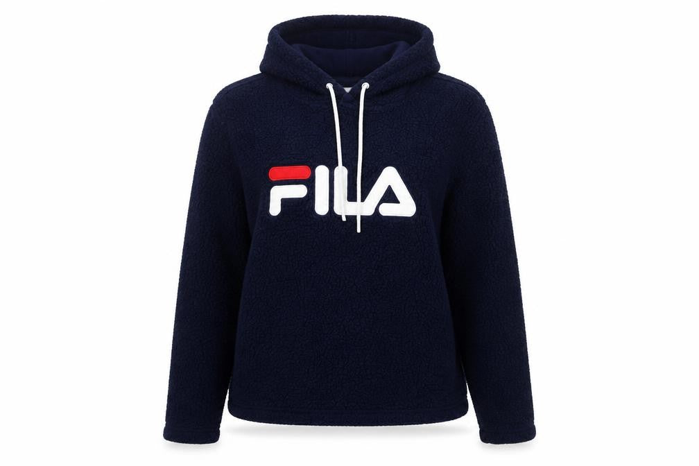 Front view of Fila unisex blue pullover hoodie xl