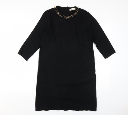 Zara Women's Black Sheath Dress M Knit 3/4 Sleeve