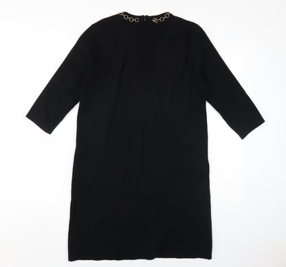 Zara Women's Black Sheath Dress M Knit 3/4 Sleeve