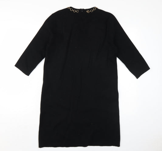 Zara Women's Black Sheath Dress M Knit 3/4 Sleeve