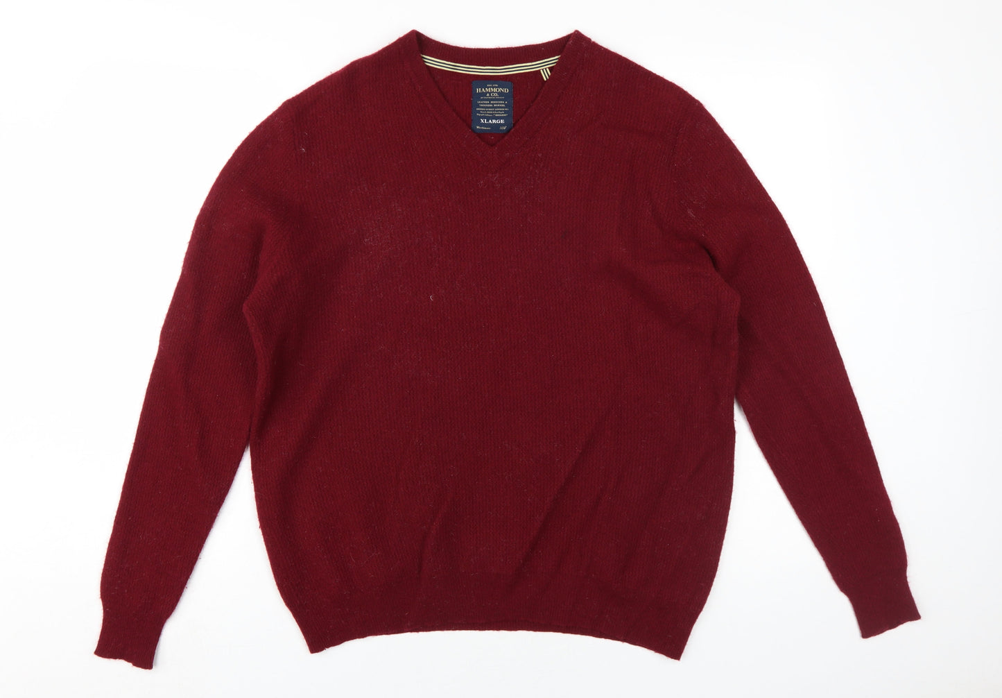 Hammond & Co. Men's Red XL Wool Pullover V-Neck Jumper