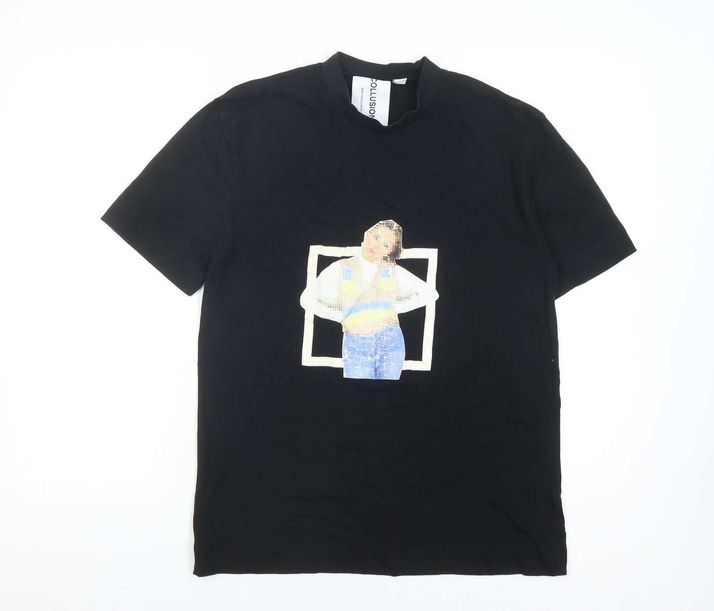 Unisex Adults UK Size S COLLUSION Black Jersey T-Shirt