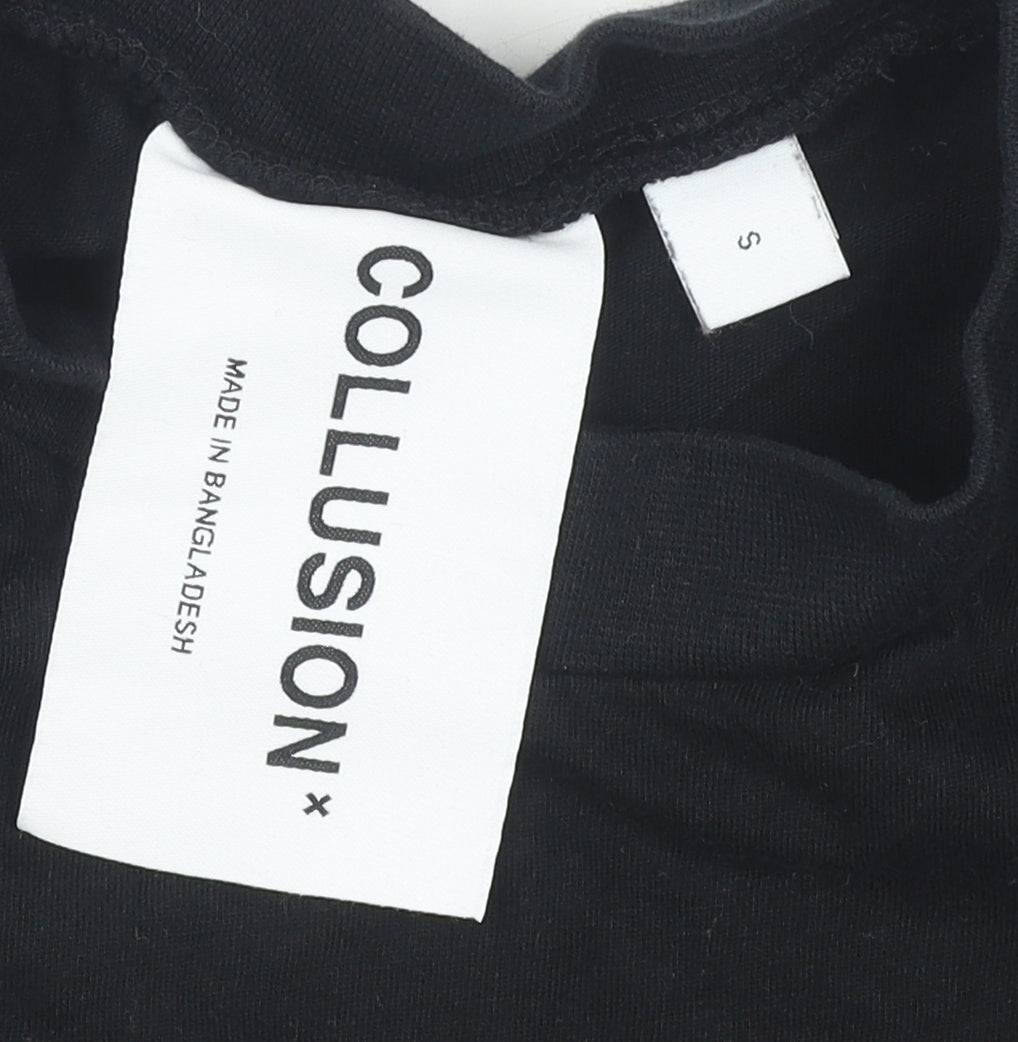 Unisex Adults UK Size S COLLUSION Black Jersey T-Shirt