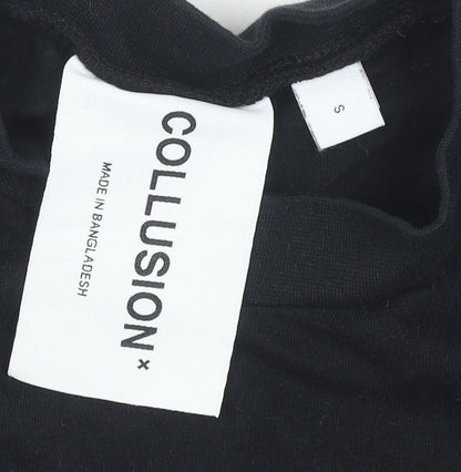 Unisex Adults UK Size S COLLUSION Black Jersey T-Shirt