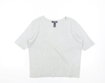 Lands' End Women's Grey V-Neck Knit Top, Size M