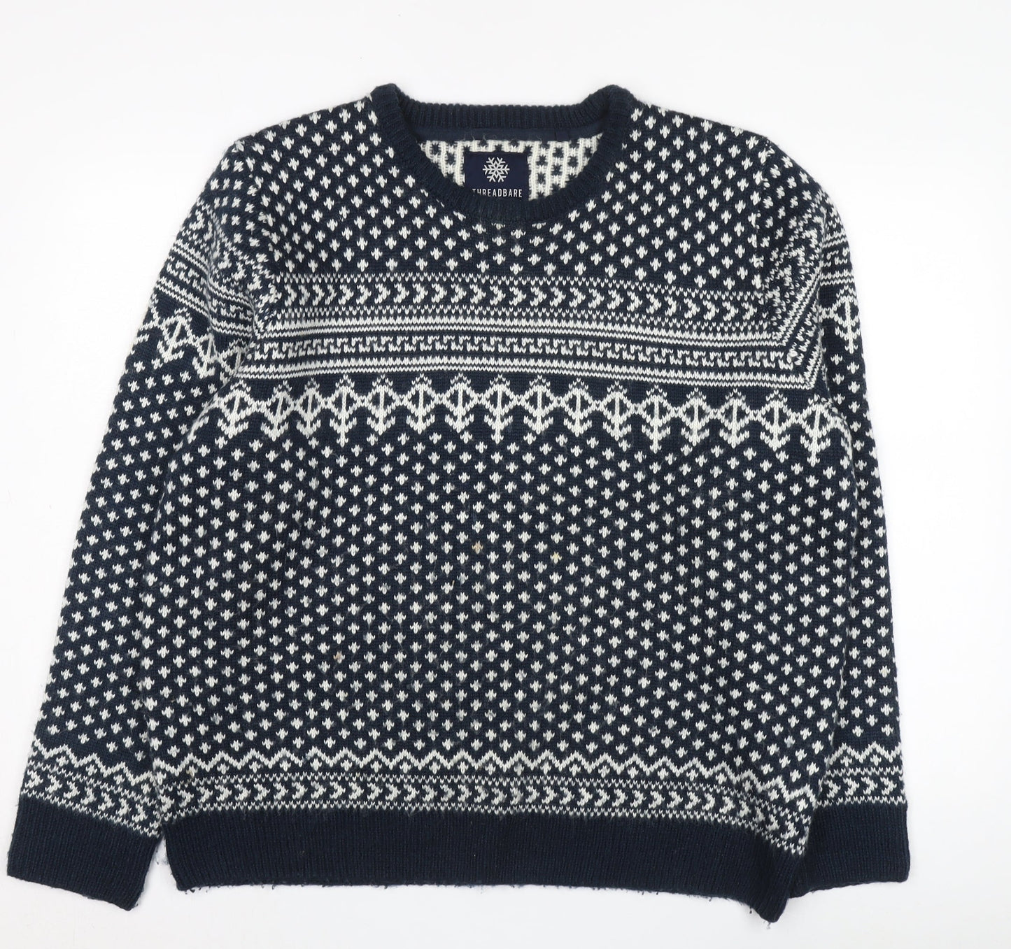 Threadbare Men's Blue XL Fair Isle Pullover Jumper
