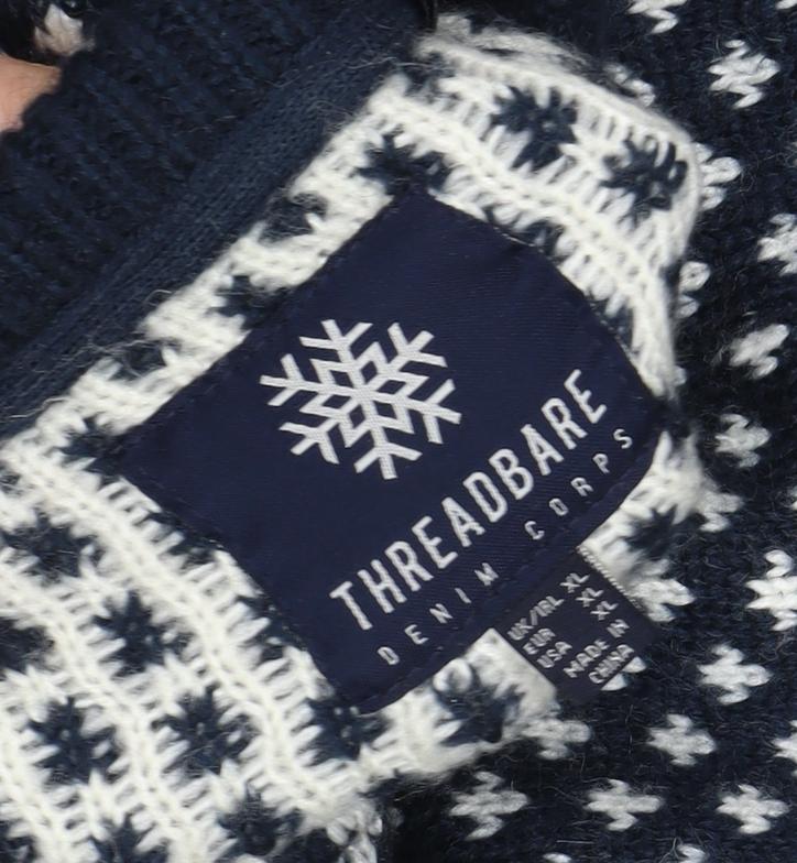 Threadbare Men's Blue XL Fair Isle Pullover Jumper