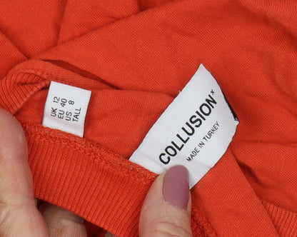 Womens UK Size 12 COLLUSION Orange Basic T-Shirt