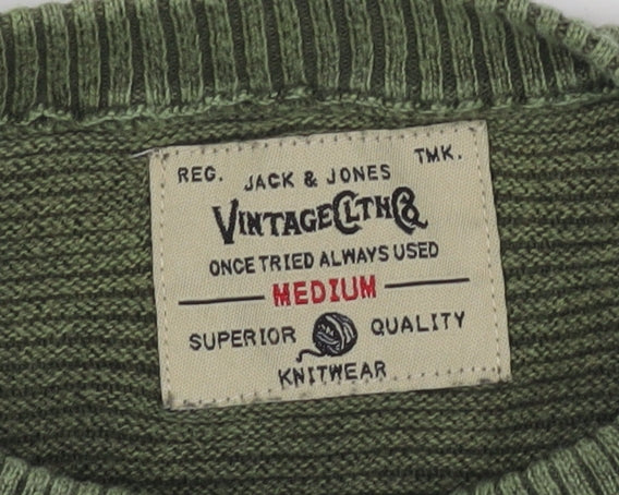 Jack & Jones Men's Green Medium Cotton Pullover Jumper