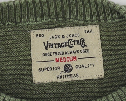 Jack & Jones Men's Green Medium Cotton Pullover Jumper