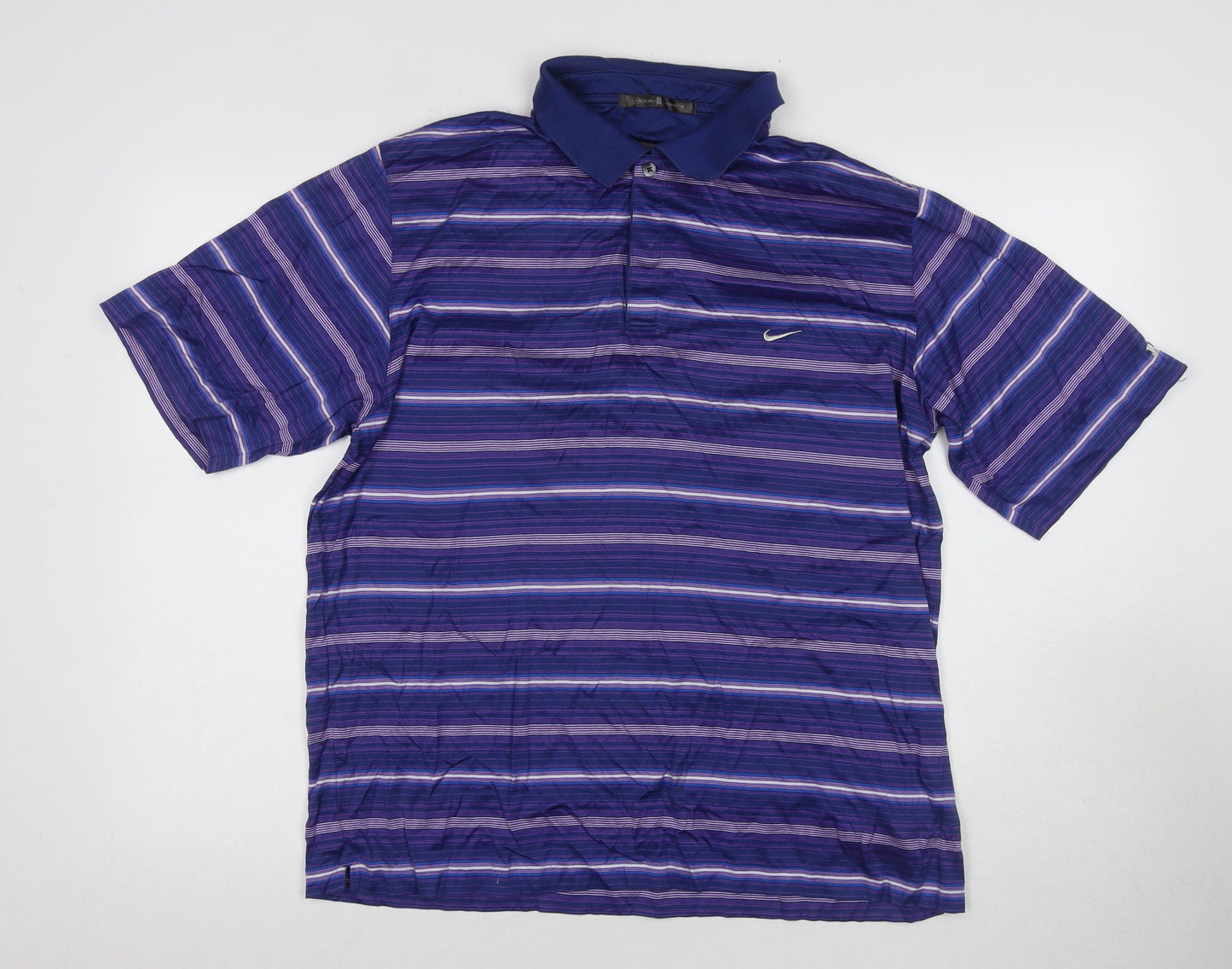Nike Men's Blue Striped Polo Shirt - L, Short Sleeve