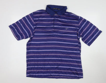 Nike Men's Blue Striped Polo Shirt - L, Short Sleeve
