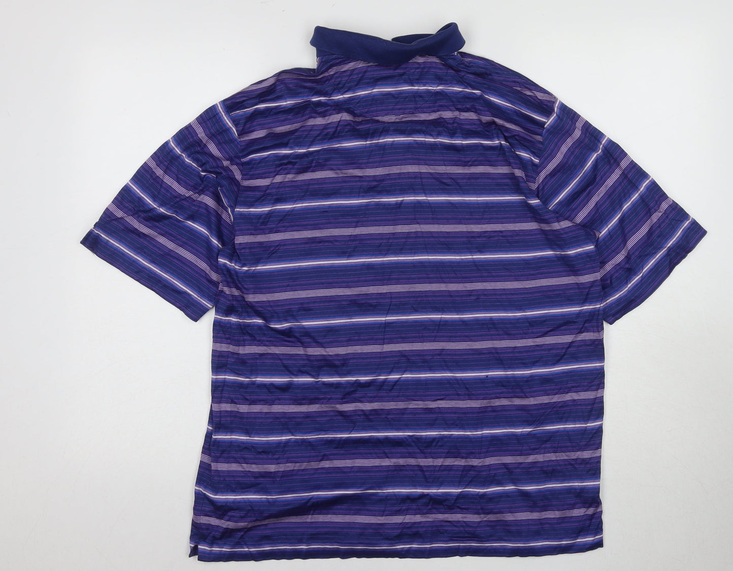 Nike Men's Blue Striped Polo Shirt - L, Short Sleeve