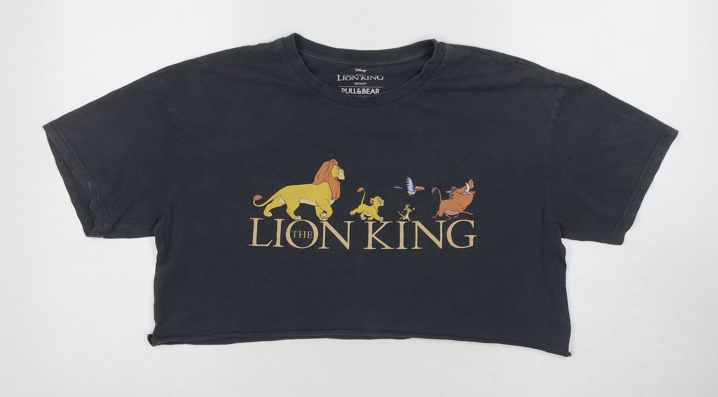 Unisex Adults UK Size M Pull&Bear Black Cropped T-Shirt