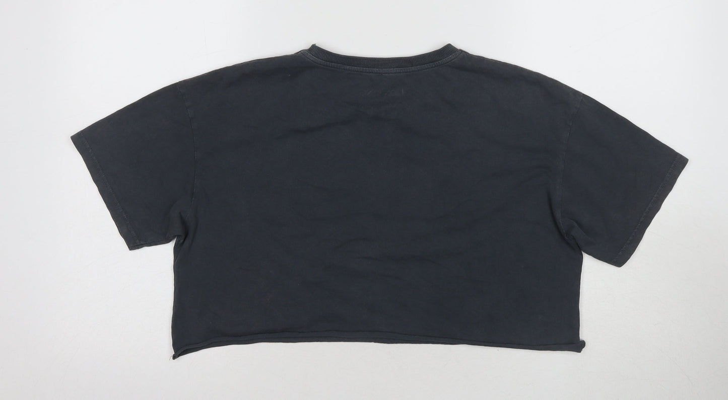 Unisex Adults UK Size M Pull&Bear Black Cropped T-Shirt