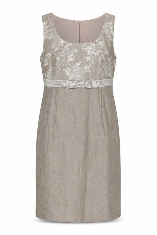 Front view of Roman Originals Women's Beige Floral Sheath Dress