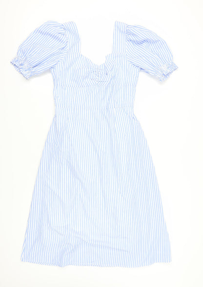 Love Bonito Women Blue Striped A-Line Dress Size 8