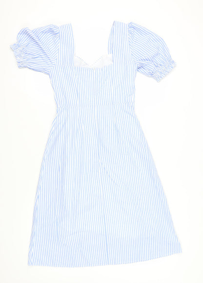 Love Bonito Women Blue Striped A-Line Dress Size 8