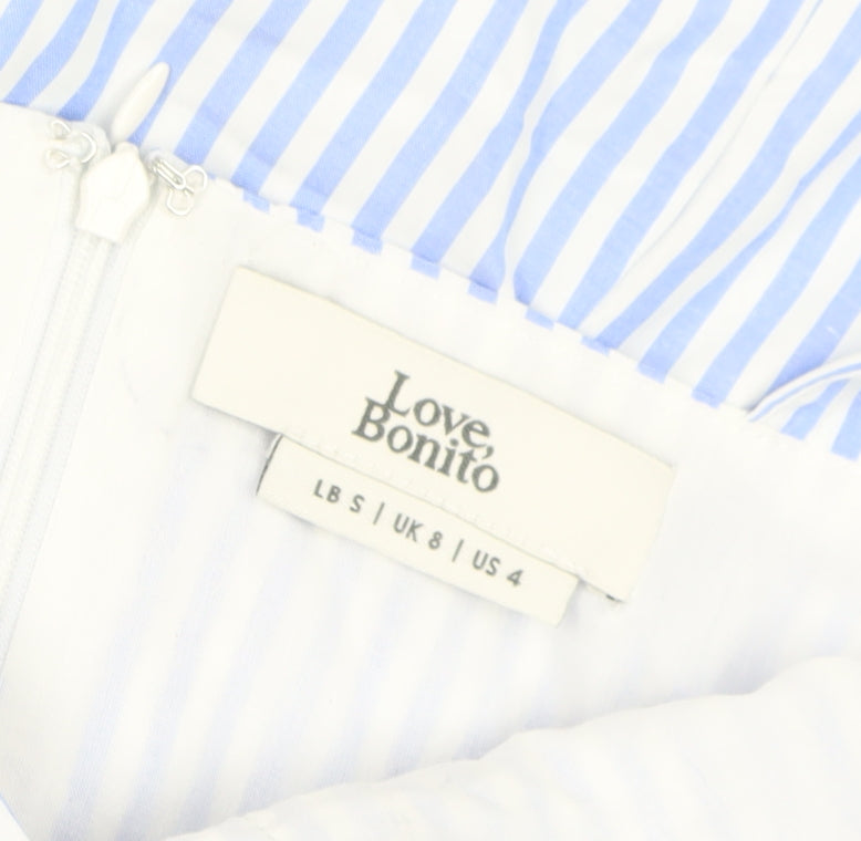 Love Bonito Women Blue Striped A-Line Dress Size 8