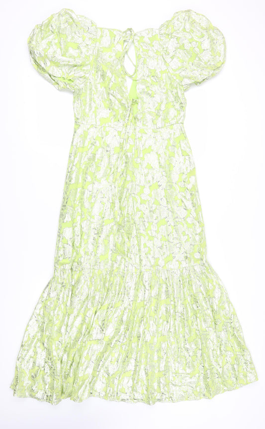 Warehouse Women's Green A-Line Midi Dress, Size 8