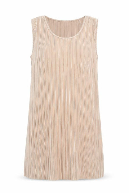 H&M Women's Beige Sleeveless Pleated Shift Dress Size 12