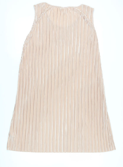 H&M Women's Beige Sleeveless Pleated Shift Dress Size 12