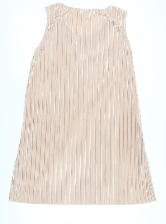 H&M Women's Beige Sleeveless Pleated Shift Dress Size 12