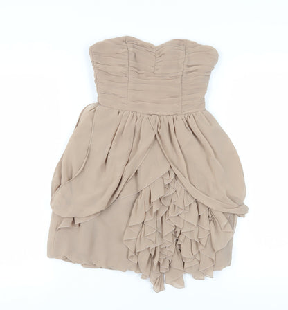 H&M Women's Beige A-Line Strapless Party Dress Size 4