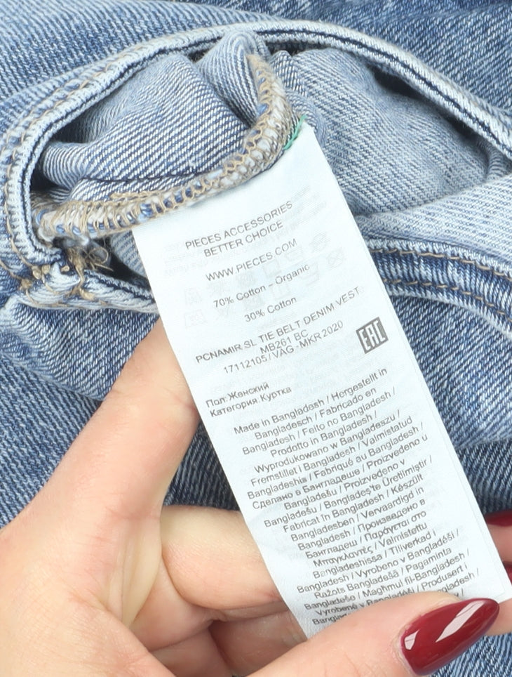 Pieces Women's Blue Denim Belted Sleeveless Shirt Dress